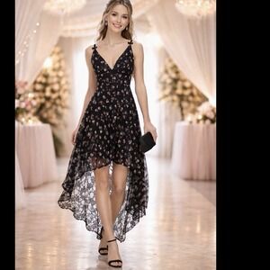 Disney Princess Lace Dress XL Black Floral High Low Whimsigoth Fairycore